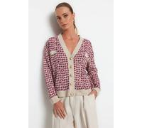 Wovcor Patterned Button Front Knitted Cardigan In Beige Beige