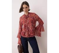 Wovcor Patterned Ruffled Tulle Blouse With Scarf Neck Detail Multi S