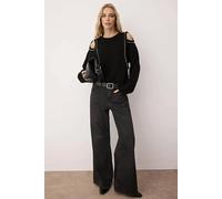 WOVCOR Pearl Embellished Knit Sweater with Shoulder Cut Out Detail - Black - L