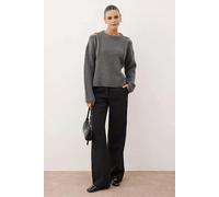 WOVCOR Pearl Embellished Knit Sweater with Shoulder Cut Out Detail - Dark Grey - L