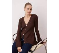 Wovcor Peplum Detail Knit Button Through Cardigan In Brown Brown S