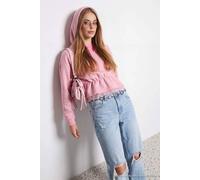 Wovcor Peplum Lace Detail Hooded Long Sleeve Knit Sweatshirt In Dusty Pink Dusty Pink