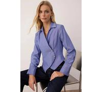 Wovcor Pinstripe Asymmetric Wrap Collared Long Sleeve Shirt In Blue Blue