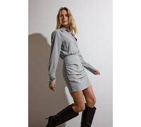 Wovcor Pinstripe Drape Detail Mini Woven Shirt Dress In Grey Grey