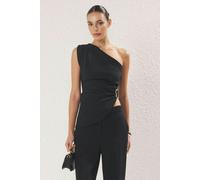WOVCOR Plain Boat Neck Sleeveless Knitted Scuba Party Blouse - Black - 12