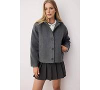 Wovcor Plain Button Up Collared Wool Blend Cropped Coat In Grey Grey S