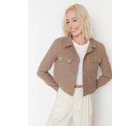 Wovcor Plain Collared Button Front Wool Look Jacket In Taupe Taupe
