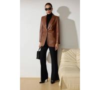 Wovcor Plain Faux Leather Tailored Blazer In Brown Brown