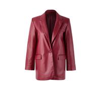 Wovcor Plain Faux Leather Tailored Blazer In Burgundy Burgundy 14