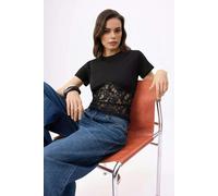 WOVCOR Plain Fitted Crew Neck Crop Cotton Knit Blouse - Black - XS
