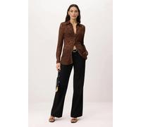 WOVCOR Plain Fitted Shirt Collar Long Sleeve Lace Knit Shirt - Brown - S