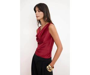 WOVCOR Plain V-Neck Sleeveless Woven Satin Blouse - Red - 12