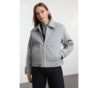 Wovcor Plain Zip Through Collared Wool Look Casual Jacket In Grey Grey XS