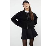 Wovcor Plain Zip Through Funnel Neck Casual Bomber Jacket In Black Black