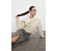 Wovcor Plain Zip Through Funnel Neck Casual Bomber Jacket In Ecru Ecru