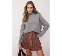 Wovcor Pleated A-Line Mini Skirt With Button Detail In Brown Brown