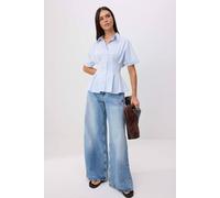 Wovcor Pleated Detail Fitted Short Sleeve Shirt In Light Blue Light Blue