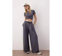 Wovcor Pleated Drawstring Wide Leg Scuba Joggers In Dark Grey Dark Grey