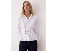 Wovcor Pleated Fitted Shirt With Belt Detail In White White