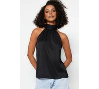 Wovcor Pleated Halterneck Sleeveless Blouse Top In Black Black