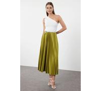 Wovcor Pleated Maxi Faux Leather Skirt In Green Green