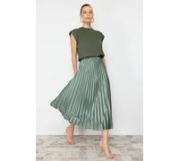Wovcor Pleated Maxi Faux Leather Skirt In Mint Mint