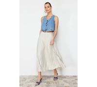 Wovcor Pleated Maxi Faux Leather Skirt In Stone Stone