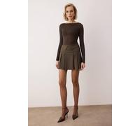 Wovcor Pleated Mini Skirt With Waist Detail In Olive Olive