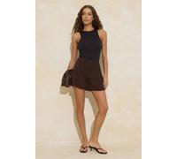 Wovcor Pleated Mini Tailored Fabric Shorts With Pockets In Brown Brown