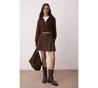 Wovcor Pleated Mini Woven Skirt With Tie Detail In Brown Brown