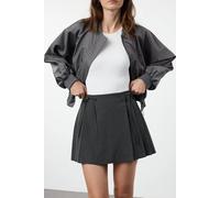 Wovcor Pleated Mini Woven Skirt With Tie Detail In Dark Grey Dark Grey