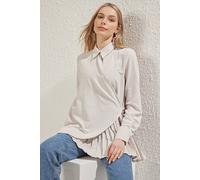 Wovcor Pleated Wrap-Style Long Sleeve Woven Shirt In Stone Stone 8