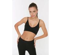 Wovcor Plunge V-Neck Thin Strap Supportive Sports Bra In Black Black