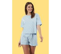 Wovcor Polka Dot And Heart Print Short Pyjama Set In Blue Blue