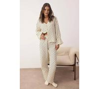 Wovcor Polka Dot Cotton Muslin Wide Leg Long Sleeve Pyjama Set In Ecru Ecru