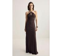 WOVCOR Polka Dot Flock Printed Tulle Evening Dress - Brown - 8