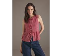 WOVCOR Polka Dot Tie Detail Sleeveless Fitted Knit Blouse - Red - XS