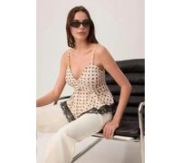 WOVCOR Polka Dot V-Neck Knitted Blouse with Lace Detail - Multi - XS