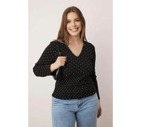 WOVCOR Polka Dot V-Neck Ribbed Knit Plus Size Blouse - Black - 5XL