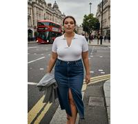 WOVCOR Polo Collar Body-Fitting Ribbed Knit Blouse - White - 7XL