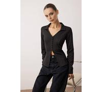 Wovcor Polo Collar Hooked Fitted Knit Blouse In Black Black