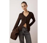 Wovcor Polo Collar Hooked Fitted Knit Blouse In Brown Brown