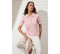 WOVCOR Polo Collar Soft Textured Knit Blouse with Stone Button Details - Pink - L