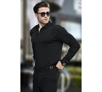 WOVCOR Polo Collar Zippered Knit Men's Sweater - Black - M