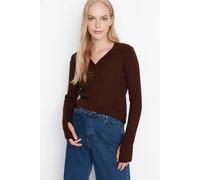 Wovcor Polo Neck Knit Sweater With Finger Detail In Brown Brown M