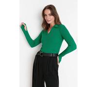 Wovcor Polo Neck Knit Sweater With Finger Detail In Green Green M