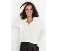Wovcor Polo Neck Knit Sweater With Finger Detail In White White M