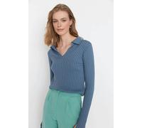 WOVCOR Polo Neck Knit Sweater with Finger Detail - Indigo - S