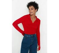 WOVCOR Polo Neck Knit Sweater with Finger Detail - Red - XS