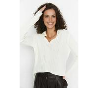 WOVCOR Polo Neck Knit Sweater with Finger Detail - White - S